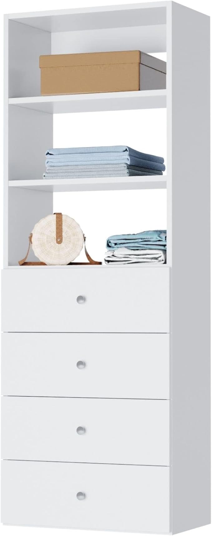 MC Modular Closets Closet Organizer - Tower with 4 Drawers, White, 19.5" W x 14" D x 71.25" H, 350 lb Capacity