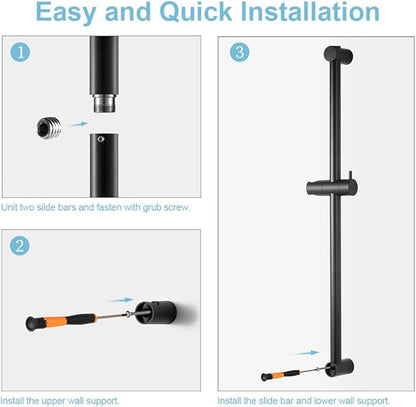 OFFO Shower Slide Bar 24 in Segmental Slide Bar Adjustable Installation Distance 18-24 in with 360° Adjustable Handheld Shower Head Holder for Bathroom, Screw Wall Mounted, Matte Black