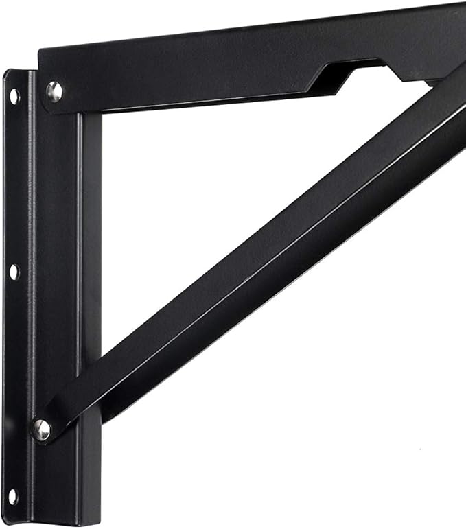 Sumnacon Sturdy Folding Shelf Brackets - Heavy Duty Metal Triangle Table Bench 2 Pcs Folding Shelf Bracket White for Wall Mounted (16 Inch Black)
