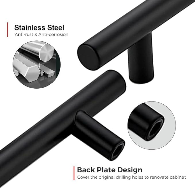 JOY DECOR 30 Pack 5 Inch Cabinet Pulls Kitchen Cabinet Handles with 3 Inch Hole Center Matte Black Cabinet Hardware Stainless Steel Kitchen Drawer Pulls for Cabinets Cupboard, 76mm Hole Centers