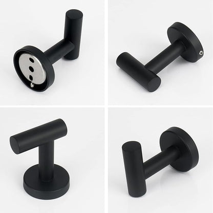 NearMoon Bath Towel Hooks- SUS 304 Stainless Steel Robe Hook Holder, Heavy Duty Coat Hook for Bathroom Livingroom Hotel Kitchen Garage, Wall Mounted (Matte Black, 4 Pack)