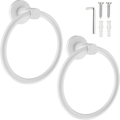 SetSail Towel Holder for Bathroom Wall Screw-in White Towel Ring Stainless Steel Heavy Duty Hand Towel Hanger for Bathrooms, Kitchen, 2 Packs