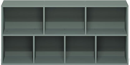 Furinno LUDER Book Shelf, 7-Cube Bookshelf, Bookcase, 9.4" x 19.5" x 41.7", for Living Room, Bedroom, Home Office, Sage Green