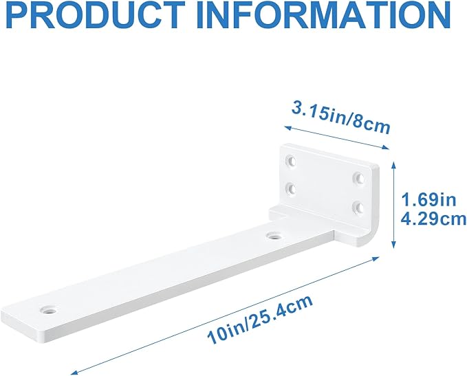 Heavy Duty Shelf Brackets, Floating Shelf Bracket 10 inch 4 Pack L Brackets for Shelves White Metal Support Bracket for DIY Decorative with Screws