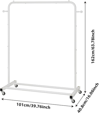 Sywhitta Clothing Rack on Wheels with Storage Shelf & Sturdy Metal Frame, Retail Clothing Rack for Hanging Clothes, Coats, Skirts,Space-Saving Mobile Organizer for Closet, Bedroom, Laundry Room, White