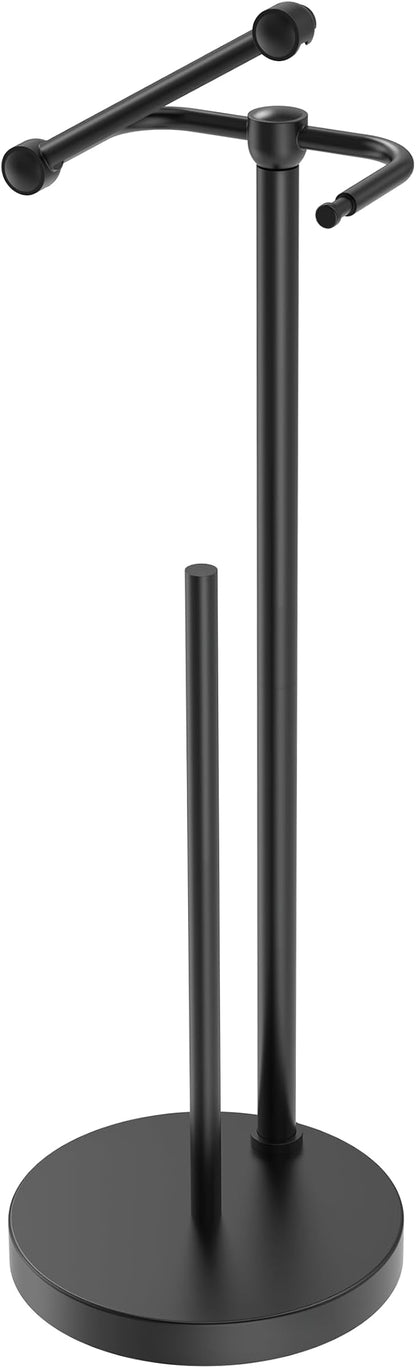 Toilet Paper Holder Stand, Post Pivoting Design Free Standing Toilet Paper Holder with Storage for 4 Rolls, SUS304 Stainless Steel Tissue Holder with Reserve, Heavy-Duty Base (Matte Black)