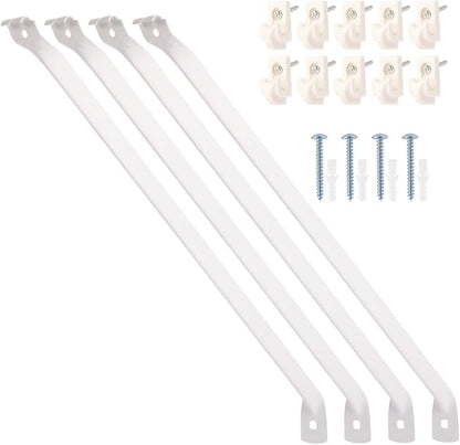 Heavy Duty Shelf Brackets for 12" Closet Maid - 25kg Max Load Rust-Proof Metal Kit w/4 Rack Support Brackets & 10 Clips, Easy Install Wire Shelving in Laundry, Closet, Garage, Kitchen, RV
