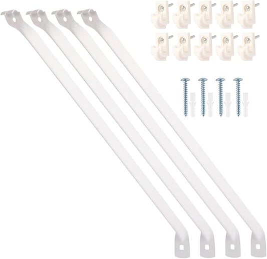 Heavy Duty Shelf Brackets for 12" Closet Maid - 25kg Max Load Rust-Proof Metal Kit w/4 Rack Support Brackets & 10 Clips, Easy Install Wire Shelving in Laundry, Closet, Garage, Kitchen, RV