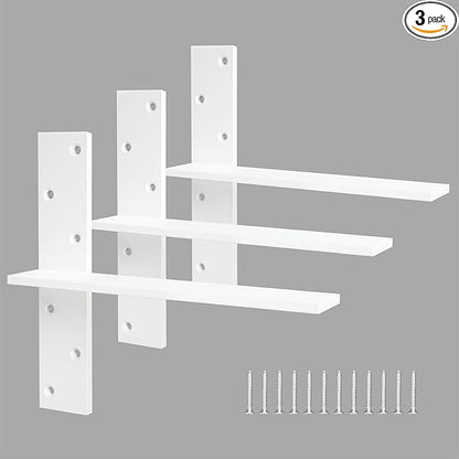 Floating Shelf Bracket 3/8" Thick Heavy Duty Shelf Brackets White 3 Pack Free Hanging Countertop Support Bracket 14" Lx2.5 W Floating Wall Brackets for Cabinets, Dishwasher, Bench Seats Vanities