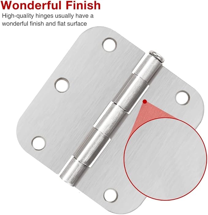36 Pack Nickel Door Hinges Brushed Nickel 3 1/2 Interior Door Hinges Satin Nickel 3.5 Inch with 5/8” Radius Corners 3 ½"x 3 ½" Silver Hardware Controls JIW Garage Factory