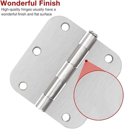 36 Pack Nickel Door Hinges Brushed Nickel 3 1/2 Interior Door Hinges Satin Nickel 3.5 Inch with 5/8” Radius Corners 3 ½"x 3 ½" Silver Hardware Controls JIW Garage Factory
