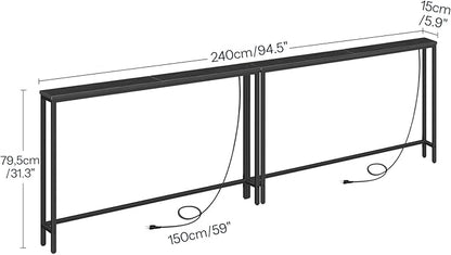 HOOBRO 2 Pack 47.2" Narrow Console Table with Power Outlets, 5.9" Behind Couch Table with Charging Station, Extra Long Sofa Table, Skinny Entryway Table for Living Room, Hallway, Black BB15XGP201G1