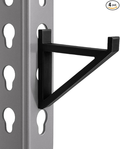 Garage Storage Utility Hooks (4-Pack) – Keyhole Shelving Hook Fits Standard Boltless Uprights – Strong Organization for Workshop & Shelves (Black)