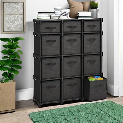 Black DIY Cube Organizer Shelf - Fabric Storage Cubes, Sturdy Cubbies for Bedroom, Playroom and More
