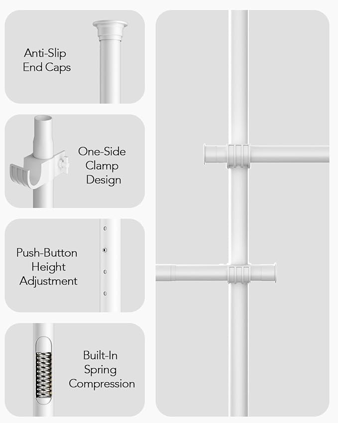 Floor-to-Ceiling Clothing Rack with 2 Wire Storage Baskets, 4 Hanging Rods, Adjustable Tension Closet Organizer for Bedroom, Walk-In Closet, Laundry Room, 4-Pole, White