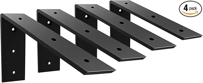 WINKER Countertop Support Bracket 4 Pack Heavy Duty 3/8" Thick Hidden L Shelf Bracket 8" x 6" x 2.5" Metal Corbels for Quartz/Granite/Wood/Concrete/Laminate Countertops, Black