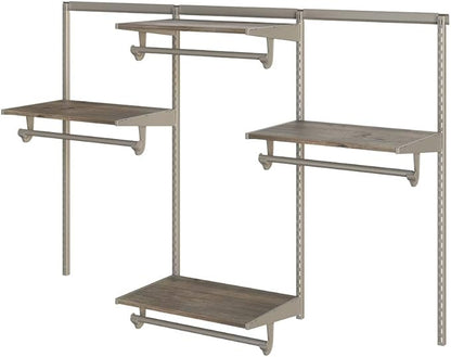 Knape & Vogt Closet Culture Organization System with 4 Driftwood Wood Shelves, 6 feet