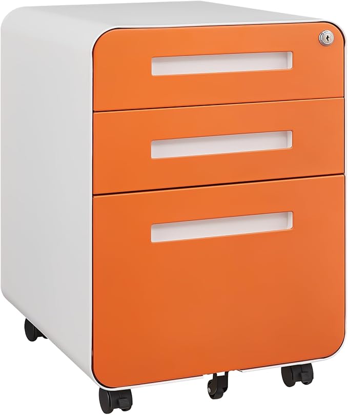 GarveeHome 3 Drawer Mobile File Cabinet with Lock, Under Desk Metal Filing Cabinet for Home Office, Under Desk Storage with 5 Wheels for A4/Letter/Legal Size, Fully Assembled