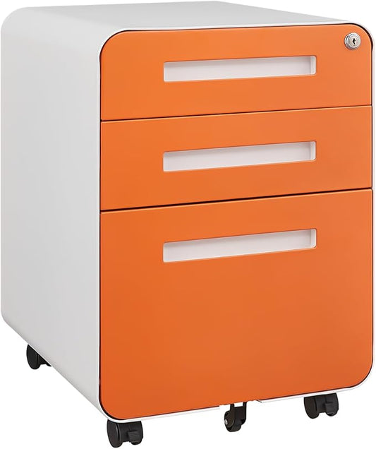 GarveeHome 3 Drawer Mobile File Cabinet with Lock, Under Desk Metal Filing Cabinet for Home Office, Under Desk Storage with 5 Wheels for A4/Letter/Legal Size, Fully Assembled
