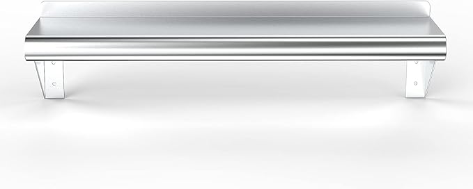 NSF Certified 18 Gauge Heavy Duty Stainless Steel Wall Shelf with Brackets for Kitchens, Utility Rooms, Storage, Offices & Home (24"x8")