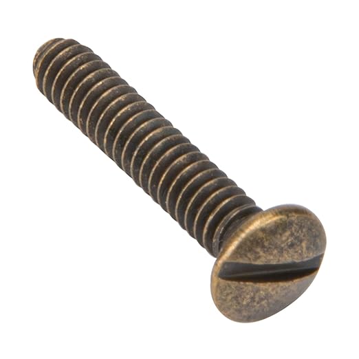 Henne Bery 3/4" Long 6-32 Thread, Oval Head Milled Slot Replacement Wall Plate Screws, 50 Pack, Antique Brass