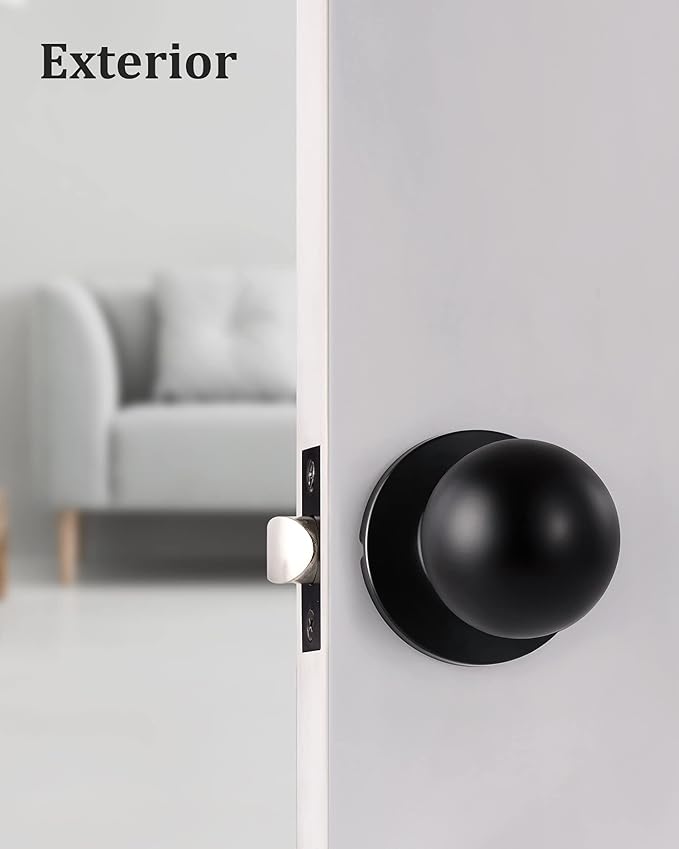 Lanwandeng (2 Pack) Matte Black Passage Keyless Door Knobs for Closet/Hall/Conference Room, Round Ball Interior Door Handles