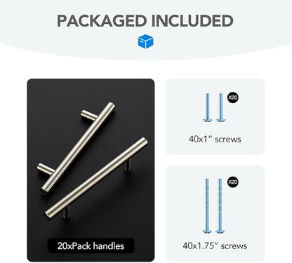 Brushed Nickel Cabinet Handles 4 Inch Hole Spacing Stainless Steel Drawer Pulls for Cabinets, Dresser, Bathroom 20 Pack