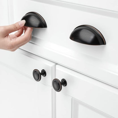 KOOFIZO 10 Pack 3 Inch Bin Cup Drawer Pulls Oil Rubbed Bronze Cabinet Handles Bronze Cabinet Pulls for Kitchen Cabinets Drawer Dresser Cupboard Bedroom Bathroom