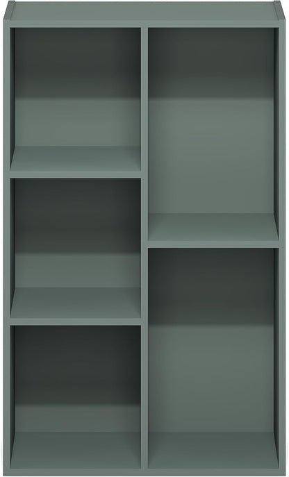 Furinno LUDER Book Shelf, 5-Cube Bookshelf, Reversible Bookcase, 9.4" x 19.5" x 31.5", for Living Room, Bedroom, Home Office, Sage Green