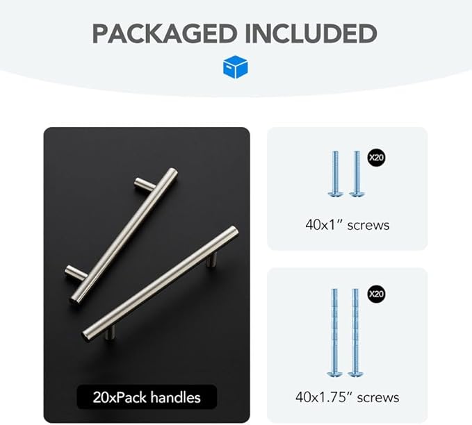 Brushed Nickel Cabinet Handles 5 Inch Hole Spacing Stainless Steel Drawer Pulls for Cabinets, Dresser, Bathroom 20 Pack
