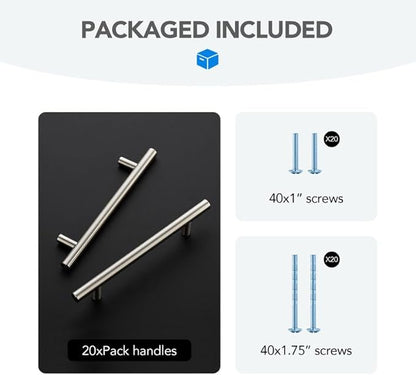 Brushed Nickel Cabinet Handles 5 Inch Hole Spacing Stainless Steel Drawer Pulls for Cabinets, Dresser, Bathroom 20 Pack