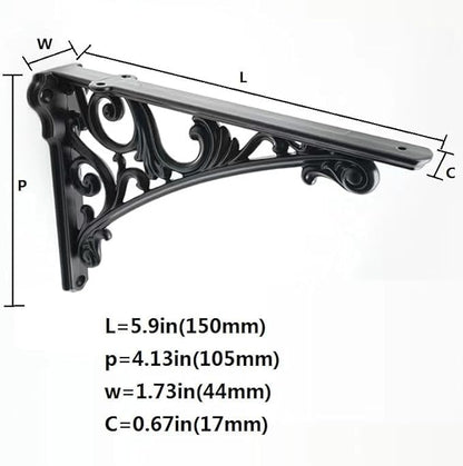 Decorative Shelf Bracket 6 inch, Black Brackets for Shelving, Heavy Duty Vintage, DIY Projects, Hardware Included, 2 Pack, 5.9x4.17x1.73 inch，Baroque Style