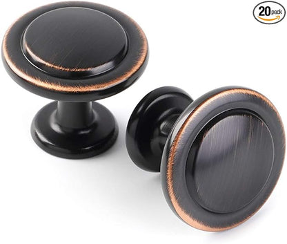 KOOFIZO Round Cabinet Knobs Oil Rubbed Bronze Cabinet Pulls, Dia. 1-1/4 Inch, 20 Pack Bronze Drawer Knobs for Kitchen Cabinets 1960 Drawers Dresser Cupboard Bedroom Bathroom