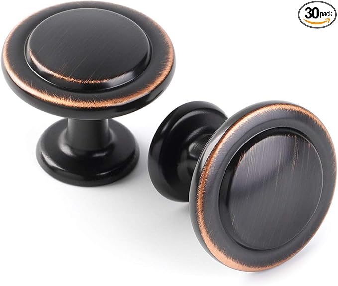 KOOFIZO Round Cabinet Knobs Oil Rubbed Bronze Cabinet Pulls, Dia. 1-1/4 Inch, 30 Pack Bronze Drawer Knobs for Kitchen Cabinets 1960 Drawers Dresser Cupboard Bedroom Bathroom