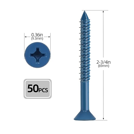 3/16" x 2-3/4" Concrete Screws, 50 PCS Blue Flat Head Concrete Screws Anchor Kit for Masonry, Cement, Block, Brick or Stucco