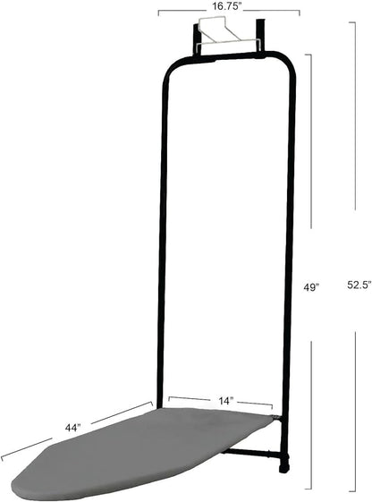 Household Essentials Over The Door Ironing Board, Self-Closing, Slim and Compact, Perfect for Small Spaces, Includes Padded Board Cover, Matte Black