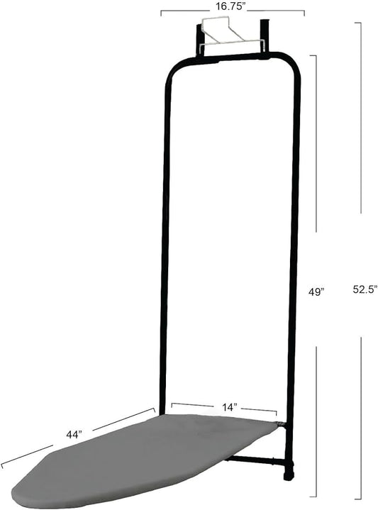 Household Essentials Over The Door Ironing Board, Self-Closing, Slim and Compact, Perfect for Small Spaces, Includes Padded Board Cover, Matte Black