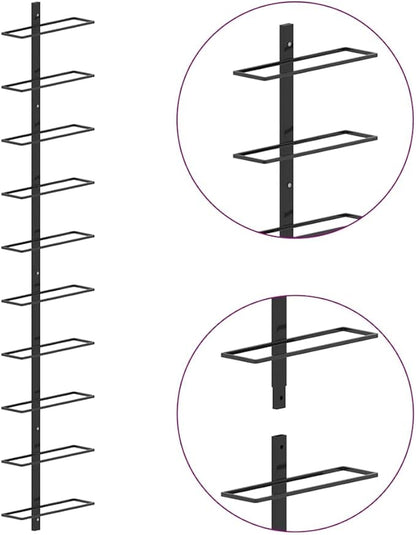 vidaXL Wall-Mounted Black Metal Wine Rack, Modern Stylish Design, Durable and Easy-to-Install, Holds Up to 10 Bottles - Ideal for Wine Lovers