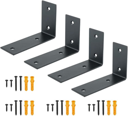 Alise Floating Shelf Brackets Heavy Duty L-Shaped Wall Brackets - Black Angle Corner Braces for Shelves, Stainless Steel Reinforced Shelf Support Bracket for Wooden Boards 5x3.4 Inch, Pack of 4