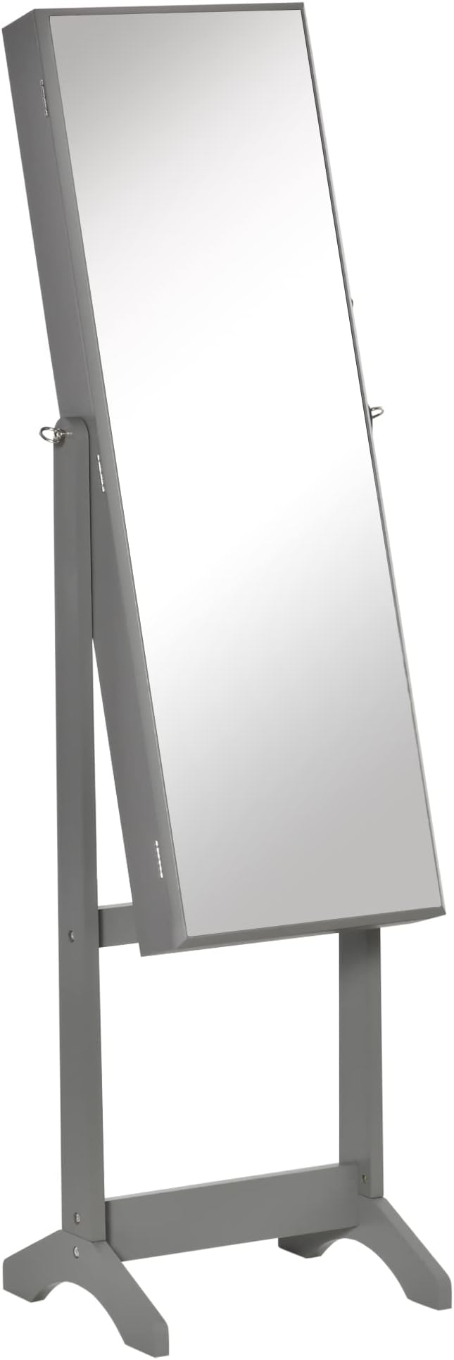 HOMCOM Floor Standing Jewelry Cabinet, Lockable Jewelry Organizer with Full-Length Mirror, and 3 Adjustable Angles, Grey