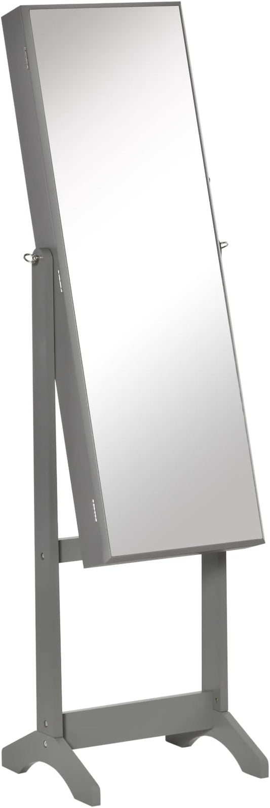 HOMCOM Floor Standing Jewelry Cabinet, Lockable Jewelry Organizer with Full-Length Mirror, and 3 Adjustable Angles, Grey