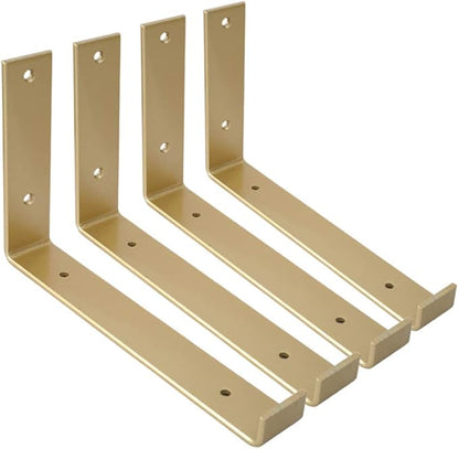 Shelf Brackets 10 Inch 4PCS Heavy Duty Gold Wall Bracket with Lip for Floating Shelves Rustic Iron Metal Shelf Bracket for DIY Open Shelving Hardware Included
