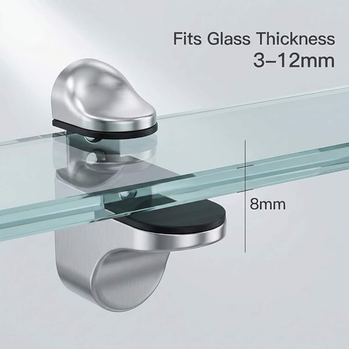 QWORK Adjustable Glass Shelf Bracket 16 Pack – Metal Wall Mount Clamp with Rubber Pads for Bathroom, Kitchen & Living Room
