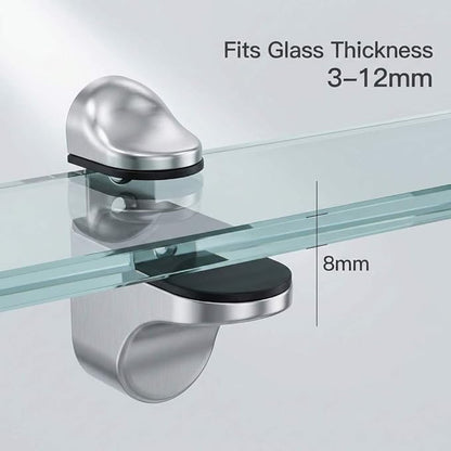 QWORK Adjustable Glass Shelf Bracket 16 Pack – Metal Wall Mount Clamp with Rubber Pads for Bathroom, Kitchen & Living Room