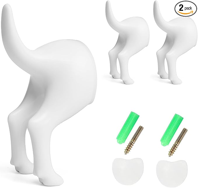 Dog Tail Hooks Set of 2, Wall Mounted Dog Butt Hook Door Hanger, Hat Coat Key Leash Towel Hanger, Key Holder for Wall Rustic Decor Pet Lovers Gifts