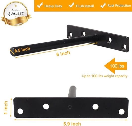 Heavy Duty Floating Shelf Bracket (Set of 6) – Solid Steel Blind Shelf Supports - Hidden Brackets for Floating Wood Shelves - Ideal for Cedar Wood Blocks & Mantels（Large Size）