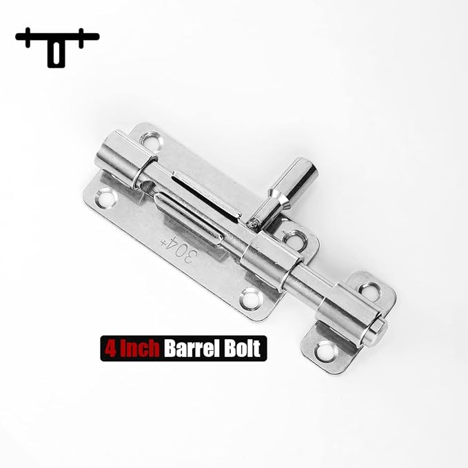 JQK Door Security Slide Latch Lock Barrel Bolt, 304 Stainless Steel Sliding Gate Latches Thickened 1.4mm with Padlock Hole, Silver, 4 Pack HBB120-P4