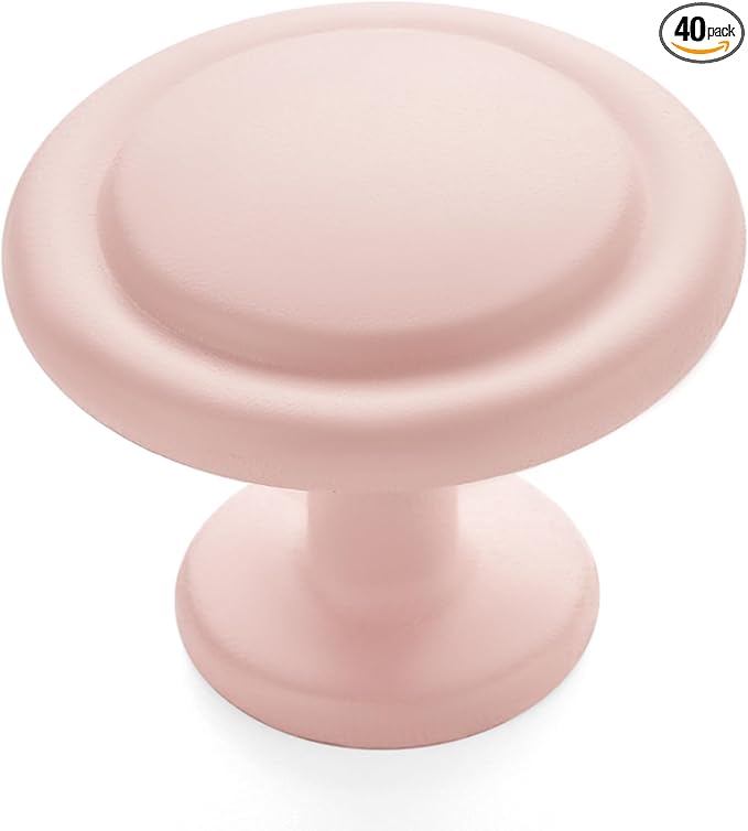 Ravinte 40 Pack 1-1/4 Inch Kitchen Cabinet Knobs Pink Frosted Zinc Pulls Door Handles for Dresser Drawers