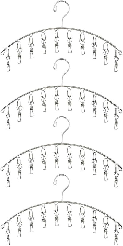 Toplife Clothes Hanger with 10 Clips, Stainless Steel, Windproof, for Drying Socks, Bras, Underwears, Baby Clothes, Hats, Scarfs, Towels, Pants and Gloves, Set of 4 (Indoors)