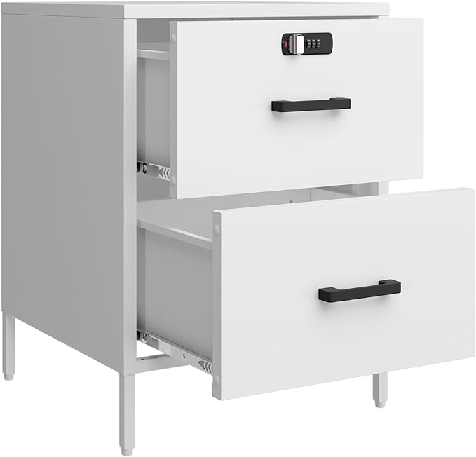 Nightstand,2 Drawer Metal Locker End Table Lockable Bedside Table Storage Cabinet for Bedroom, Dorm, 21.26”H X 15.75”W X 15.75”D (2 Drawer, White)